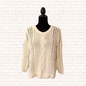 Relaxed fit step hem sweater ivory cable knit Express size XS EUC OBO